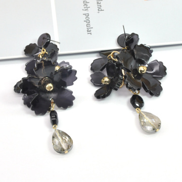 Joyas de pendientes de flores acrílicos de color negro clásico personalizado